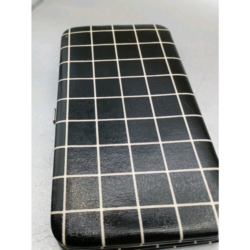 vintage black and white grid patterned clutch purse, hard, multi-card Holder